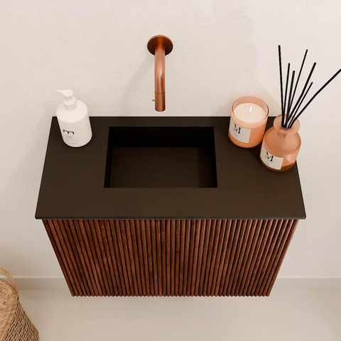 Mondiaz JOYA 50cm meuble de toilette - couleur Ruby - Vasque FAYE position Gauche Sans trou de robinet couleur Urban SW1421802
