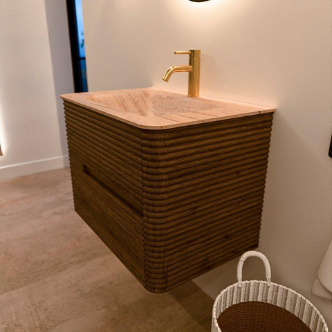 Mondiaz CIRO-DLUX Badkamermeubelset - 70x45x50cm - Solid surface wastafel Saba - 1 wasbak Midden - 1 kraangat - 2 lades - Dusk SW1533409