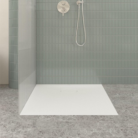 Villeroy & Boch Ecora douchebak - 80x80x3.5cm - afvoer korte zijde - stone white (wit) SW1559020