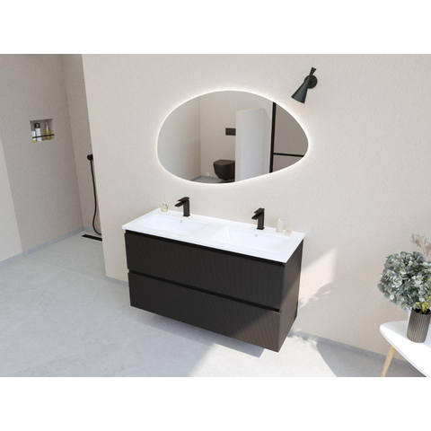 H&R Badmeubelen Infinity XXL 3D Badkamermeubelset - 120 cm - 2 keramische wasbakken gala wit - 2 kraangaten - 2 lades - mat zwart SW863502