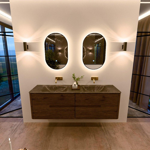 Mondiaz CIRO-DLUX Badkamermeubelset - 160x45x50cm - Solid surface wastafel Lava - 2 wasbak Dubbel - zonder kraangaten - 4 lades - Dusk SW1533056