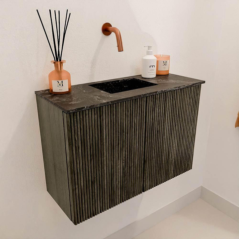 Mondiaz JOYA-DLUX 60cm meuble de toilette - couleur Shadow - Vasque FAYE position Milieu Sans trou de robinet couleur Lava SW1422832