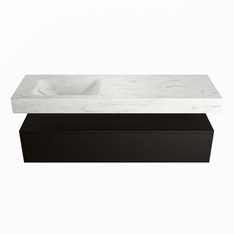 Mondiaz ALAN-DLUX Ensemble de meuble - 150cm - meuble Urban mat - 1 tiroir - Lavabo Cloud Opalo suspendu - vasque Gauche - 0 trous de robinet SW806390