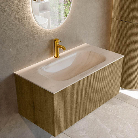 MONDIAZ KURVE-DLUX 90cm badmeubel kleur Dusk met 1 lade en 0 deuren. Wastafel BIG SMALL Midden 1 kraangat Meli. SW1431879