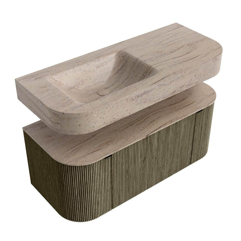 MONDIAZ THOR-DLUX Meuble de salle de bains 110cm arrondi gauche + droite couleur Shadow avec 1 tiroir et 2 portes. Vasque suspendue CLOUD Gauche 1 trou de robinet couleur Saba. SW1463042