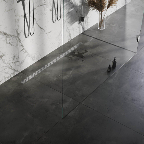 Brauer Caniveau de douche - 160x7x6.7cm - bride de sol peu profonde - sortie latérale - inox SW6723