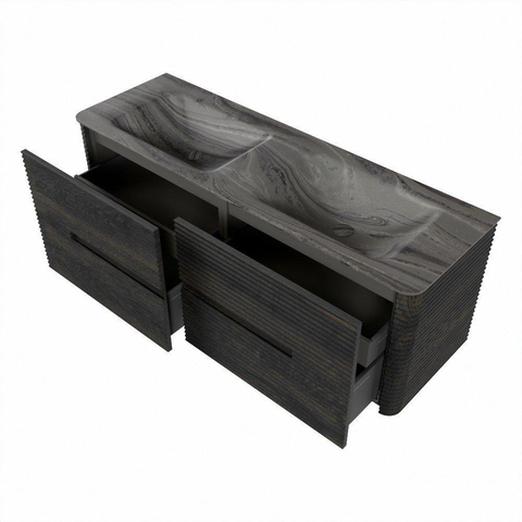 Mondiaz CIRO-DLUX Badkamermeubelset - 140x45x50cm - Solid surface wastafel Sombra - 2 wasbak Dubbel - zonder kraangaten - 4 lades - Shadow SW1532772