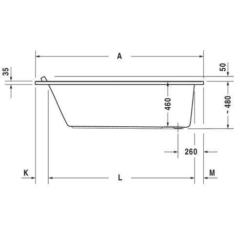 Duravit Starck Kunststof inbouwbad acryl rechthoekig - 150x70x46cm - zonder poten - glans wit 0297568
