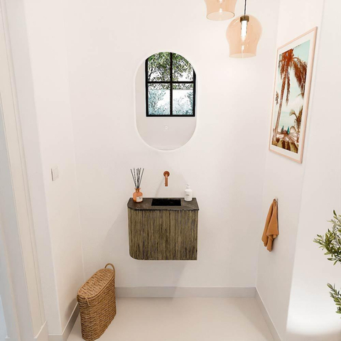 Mondiaz JOYA-DLUX Meuble de salle de bains - 51,6cm - arrondi gauche couleur Dusk - Vasque FAYE position Droite Sans trou de robinet couleur Lava SW1423270