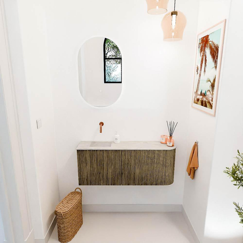 Mondiaz JOYA-DLUX 101.6cm toiletmeubel - ronding rechts kleur Dusk - Wastafel FAYE positie Links Zonder kraangat kleur Ostra. SW1423417