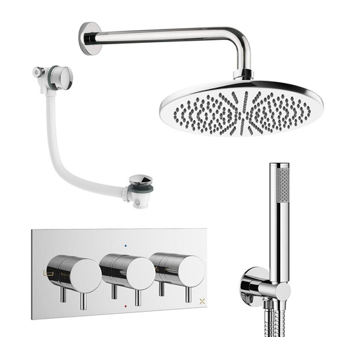 Crosswater MPRO inbouw regendoucheset – Ø30 cm hoofddouche – staafhanddouche – 3 hendels – badafvoer – chroom SW1472656