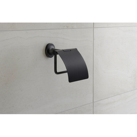 Duravit Starck T Toiletrolhouder - met klep - mat zwart SW297081