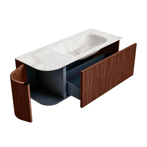 Mondiaz KURVE-DLUX Badkamermeubelset - 115x46x40cm - 1 lade - 1 deur - wastafel solid surface - rechts - zonder kraangat - Ruby SW1415635