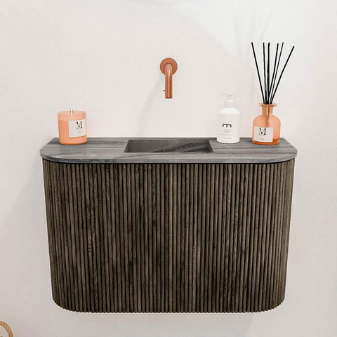 Mondiaz JOYA-DLUX 63.2cm toiletmeubel - ronding links en rechts kleur Shadow - Wastafel FAYE positie Midden Zonder kraangat kleur Sombra. SW1425244