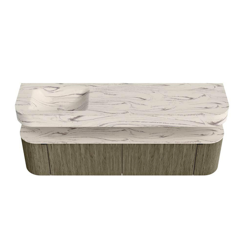 MONDIAZ THOR-DLUX 180cm meuble de salle de bains arrondi gauche + droite couleur Shadow avec 2 tiroirs et 2 portes. Vasque suspendue CLOUD gauche 1 trou de robinet couleur Nata. SW1466219