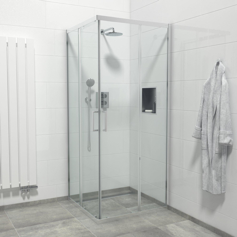 FugaFlow Boutry Quick Fit cabine de douche - carré - 90x90x195cm - accès d'angle - porte coulissante - anti calcaire - Chrome SW999907