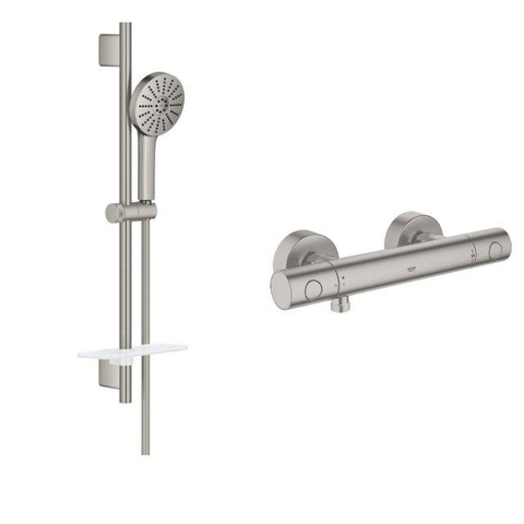 Grohe Vitalio Joy Doucheset - 60cm glijstang - ronde handdouche - 3 straalsoorten - thermostaatkraan - Brushed Supersteel (RVS) SW1576554
