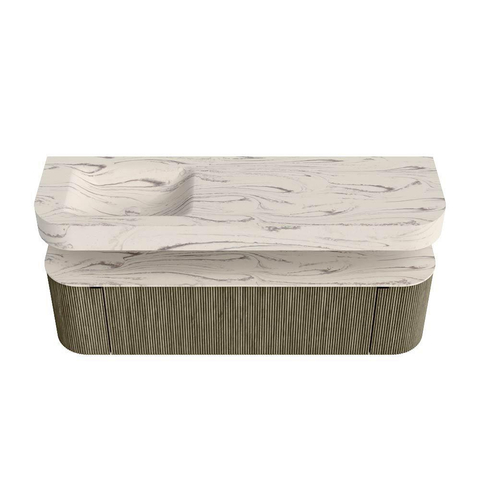 MONDIAZ THOR-DLUX 160cm meuble de salle de bains arrondi gauche + droite couleur Shadow avec 1 tiroir et 2 portes. Vasque suspendue CLOUD Gauche sans trou de robinet couleur Nata. SW1465266
