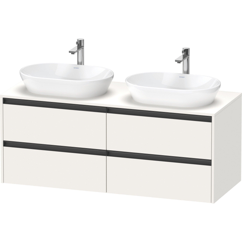 Duravit Ketho.2 Wastafelonderbouwkast - inclusief consoleplaat - met 4 laden - voor dubbele waskommen - 140x55x56.8cm - met handgrepen antraciet - wit supermat SW772755