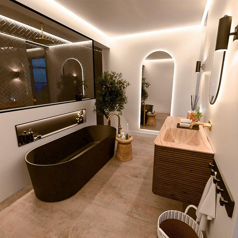 Mondiaz CIRO-DLUX Meuble de salle de bains - 130x45x50cm - Plan vasque solid surface Saba - 1 bassin à droite - sans trous de robinetterie - 4 tiroirs - Dusk SW1533340