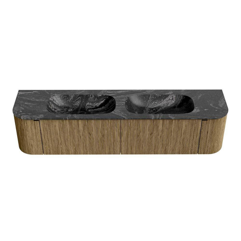 Mondiaz KURVE-DLUX Badkamermeubelset - 190x46x40cm - 2 lade - 2 deuren - wastafel solid surface - dubbel - 2 kraangaten - Dusk SW1415572