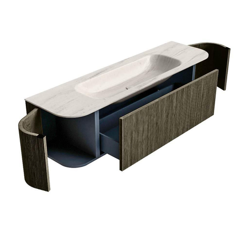 MONDIAZ KURVE-DLUX Meuble de salle de bains 160cm arrondi gauche + droite couleur Shadow avec 1 tiroir et 2 portes. Lavabo BIG MEDIUM central sans trou de robinet Meli. SW1431812