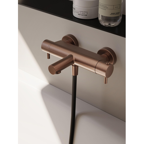 Hotbath Buddy Badmengkraan - thermostatisch - opbouw - uitloop - doucheslang - PVD - geborsteld koper SW1117763
