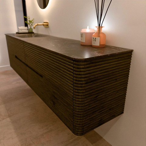 Mondiaz CIRO-DLUX Meuble de salle de bains - 190x45x50cm - lavabo Solid Surface Lava - 1 vasque à gauche - sans trous de robinet - 4 tiroirs - Shadow SW1532407