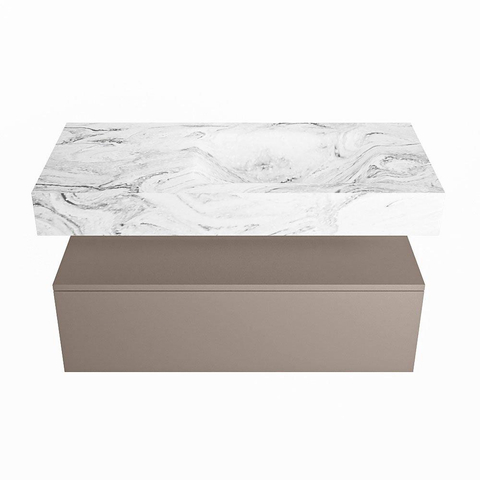 Mondiaz ALAN-DLUX Ensemble de meuble - 100cm - meuble Smoke mat - 1 tiroir - Lavabo Cloud Glace suspendu - vasque Droite - 0 trous de robinet SW805738
