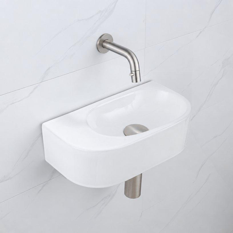 QeramiQ Fuente fonteinset – halfrond – 40x21.5x12 cm – keramiek wit glans – kraan geborsteld RVS SW1233098