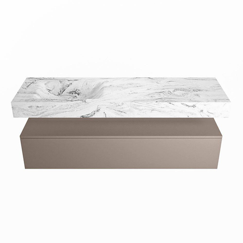 Mondiaz ALAN-DLUX Ensemble de meuble - 150cm - meuble Smoke mat - 1 tiroir - Lavabo Cloud Glace suspendu - vasque Gauche - 1 trou de robinet SW805866
