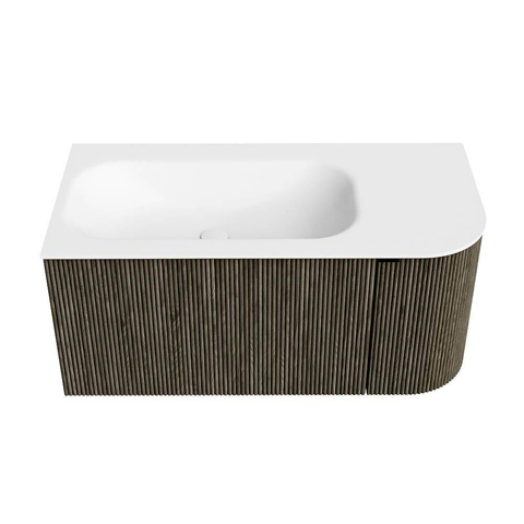 Mondiaz KURVE Ensemble de meuble de salle de bains - 95x46x40cm - 1 tiroir - 1 porte - lavabo solid surface - gauche - 1 trou de robinet - Shadow SW1414225