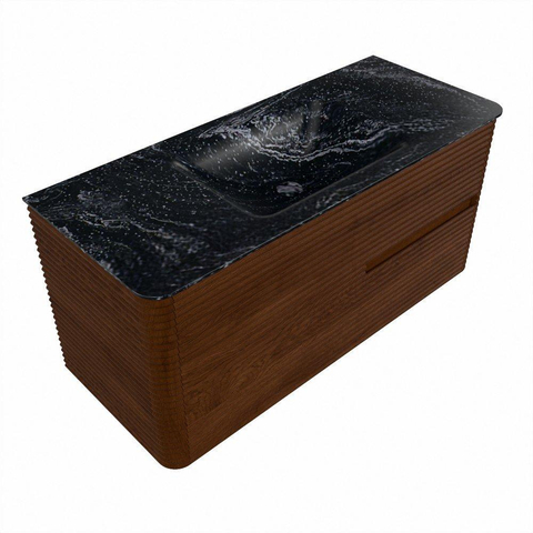 Mondiaz CIRO-DLUX Meuble de salle de bains - 110x45x50cm - Plan vasque solid surface Lava - 1 vasque au milieu - 1 trou de robinetterie - 2 tiroirs - Ruby SW1531568
