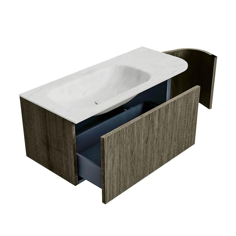 Mondiaz KURVE-DLUX Ensemble meuble de salle de bains - 105x46x40cm - 1 tiroir - 1 porte - lavabo solid surface - gauche - sans trou de robinet - Shadow SW1414037