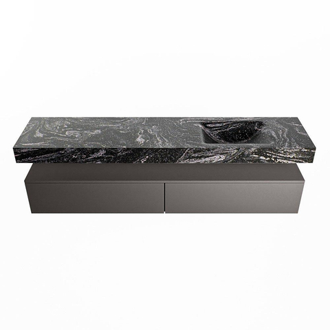 Mondiaz ALAN-DLUX Ensemble de meuble - 200cm - meuble Dark grey mat - 2 tiroirs - Lavabo Cloud Lava suspendu - vasque Droite - 0 trous de robinet SW808125