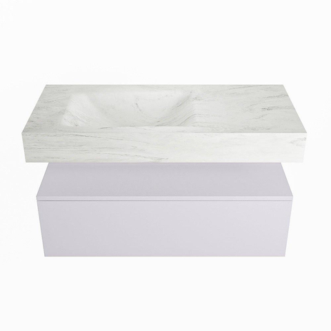 Mondiaz ALAN-DLUX Ensemble de meuble - 100cm - meuble Cale mat - 1 tiroir - Lavabo Cloud Opalo suspendu - vasque Gauche - 1 trou de robinet SW806694