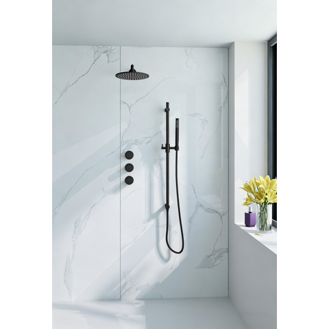 Fortifura Nebbio ensemble de douche pluie apparent – bras mural courbé 35 cm – douchette bâton 1 jet – flexible lisse – noir mat SW1237521