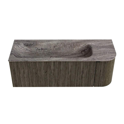 MONDIAZ KURVE-DLUX Meuble de salle de bains 125cm arrondi à droite couleur Shadow avec 1 tiroir et 1 porte. Lavabo BIG MEDIUM à gauche sans trou de robinet Oza. SW1432888