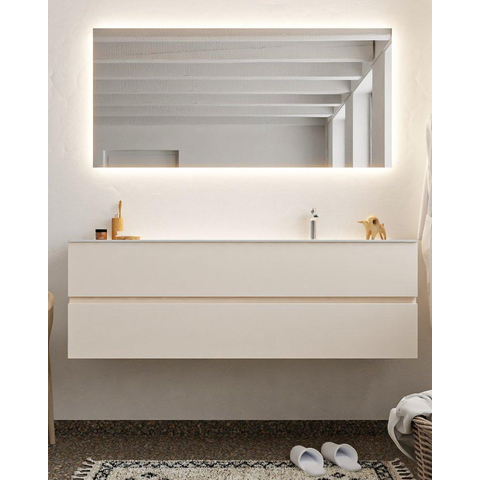 MONDIAZ VICA Ensemble de meuble salle de bain - 150cm - 2 tiroirs - lavabo Cloud à droite - 1 trou de robinet - solid surface lin SW411033