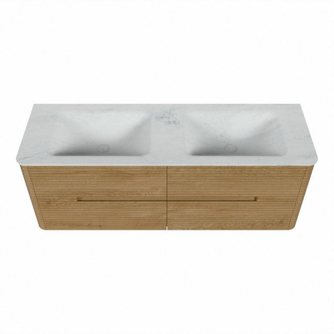 Mondiaz CIRO-DLUX Badkamermeubelset - 140x45x50cm - Solid surface wastafel Opalo - 2 wasbak Dubbel - zonder kraangaten - 4 lades - Oak SW1531069