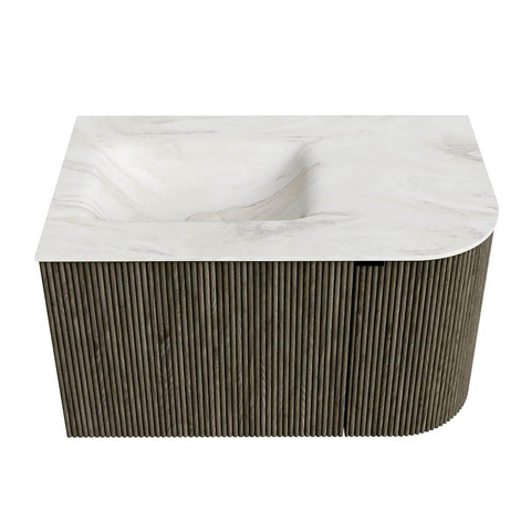 Mondiaz KURVE-DLUX Ensemble de meuble de salle de bains - 75x46x40cm - 1 tiroir - 1 porte - vasque solid surface - gauche - sans trou de robinet - Shadow SW1414417
