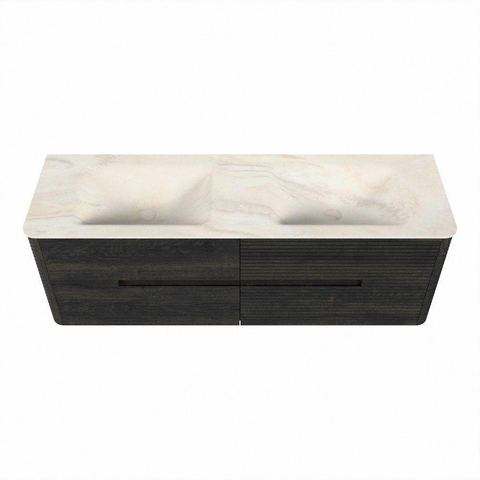 Mondiaz CIRO-DLUX Badkamermeubelset - 150x45x50cm - Solid surface wastafel Ostra - 2 wasbak Dubbel - zonder kraangaten - 4 lades - Shadow SW1532342