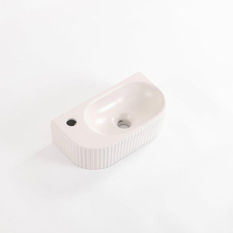 QeramiQ Blend Lavabo pour WC - 40x22x12cm - nervure - demi-rond - trou de robinet a gauche - ceramique - lin SW1449881