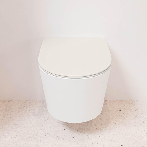 Mondiaz LAVIE hangtoilet – spoelrandloos – 36 x 53 cm – met softclose zitting – Talc (wit), zitting Linen (offwhite) SW1208788