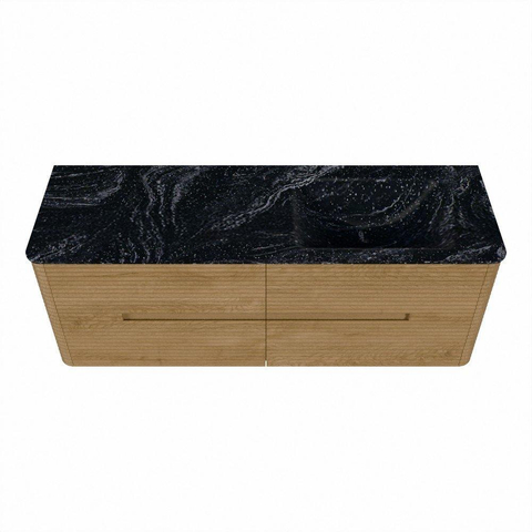 Mondiaz CIRO-DLUX Meuble de salle de bains - 140x45x50cm - Plan vasque solid surface Lava - 1 lavabo à droite - sans trous de robinetterie - 4 tiroirs - Chêne SW1531015