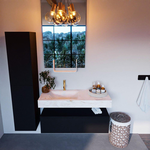 Mondiaz ALAN-DLUX Ensemble de meuble - 110cm - meuble Urban mat - 1 tiroir - Lavabo Cloud Ostra suspendu - vasque gauche - 1 trou de robinet SW807401