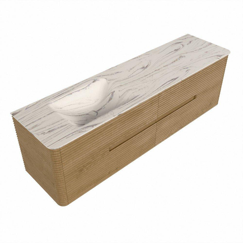 Mondiaz CIRO-DLUX Ensemble de meubles de salle de bains - 170x45x50cm - Plan vasque solid surface Nata - 1 vasque à gauche - sans trous de robinetterie - 4 tiroirs - Chêne SW1531477