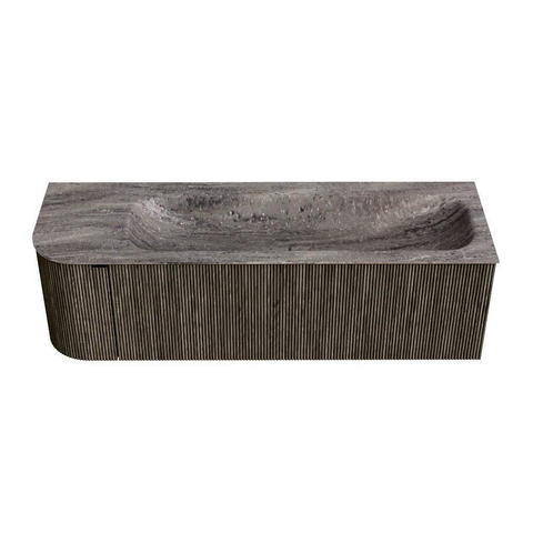 MONDIAZ KURVE-DLUX Meuble de salle de bains 145cm arrondi à gauche couleur Shadow avec 1 tiroir et 1 porte. Lavabo BIG LARGE à droite 2 trous de robinet Oza. SW1432916