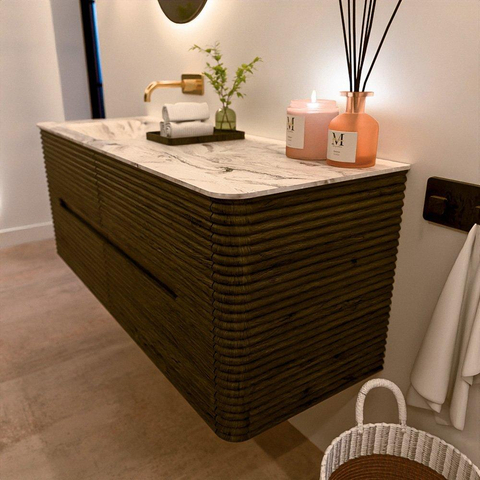 Mondiaz CIRO-DLUX Badkamermeubelset - 130x45x50cm - Solid surface wastafel Glace - 1 wasbak Links - zonder kraangaten - 4 lades - Shadow SW1532203