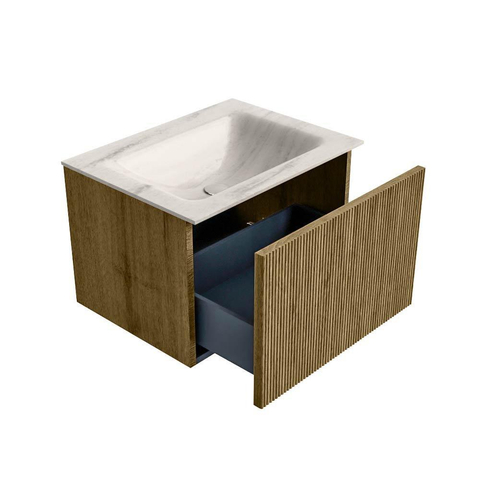 MONDIAZ KURVE-DLUX 60cm badmeubel kleur Dusk met 1 lade en 0 deuren. Wastafel CLOUD Midden zonder kraangat Meli. SW1431857